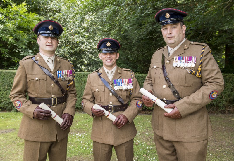 Parchments were presented to logistic specialist supply warrant officer Class 1 (WO1) Daniel Winfield, petroleum operator WO1 Paul Franks and ammunition technician WO1 Andrew Bannister. Pics: Corporal Ben Beale/ MoD Crown