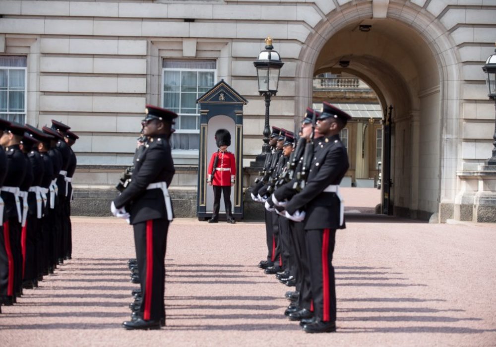 A Soldier from Number 7 Company Coldstream Guards awaits to be replaced by the Royal Logistic Corps Photo: Sgt Randall RLC