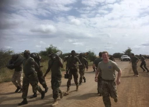 Capt Rob Cooke undertaking PT alongside the Somali National Army in Baidoa