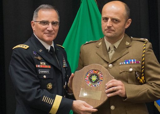 Lt Col Brown receiving his award from the SACEUR, General Curtis M. Scaperrotti, US Army