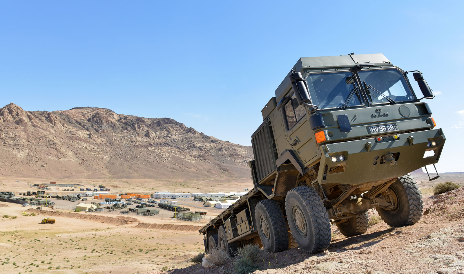 Truck driving up a hill